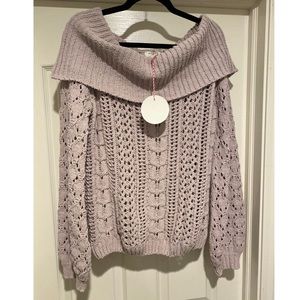 Off the shoulder cowl neck knit sweater